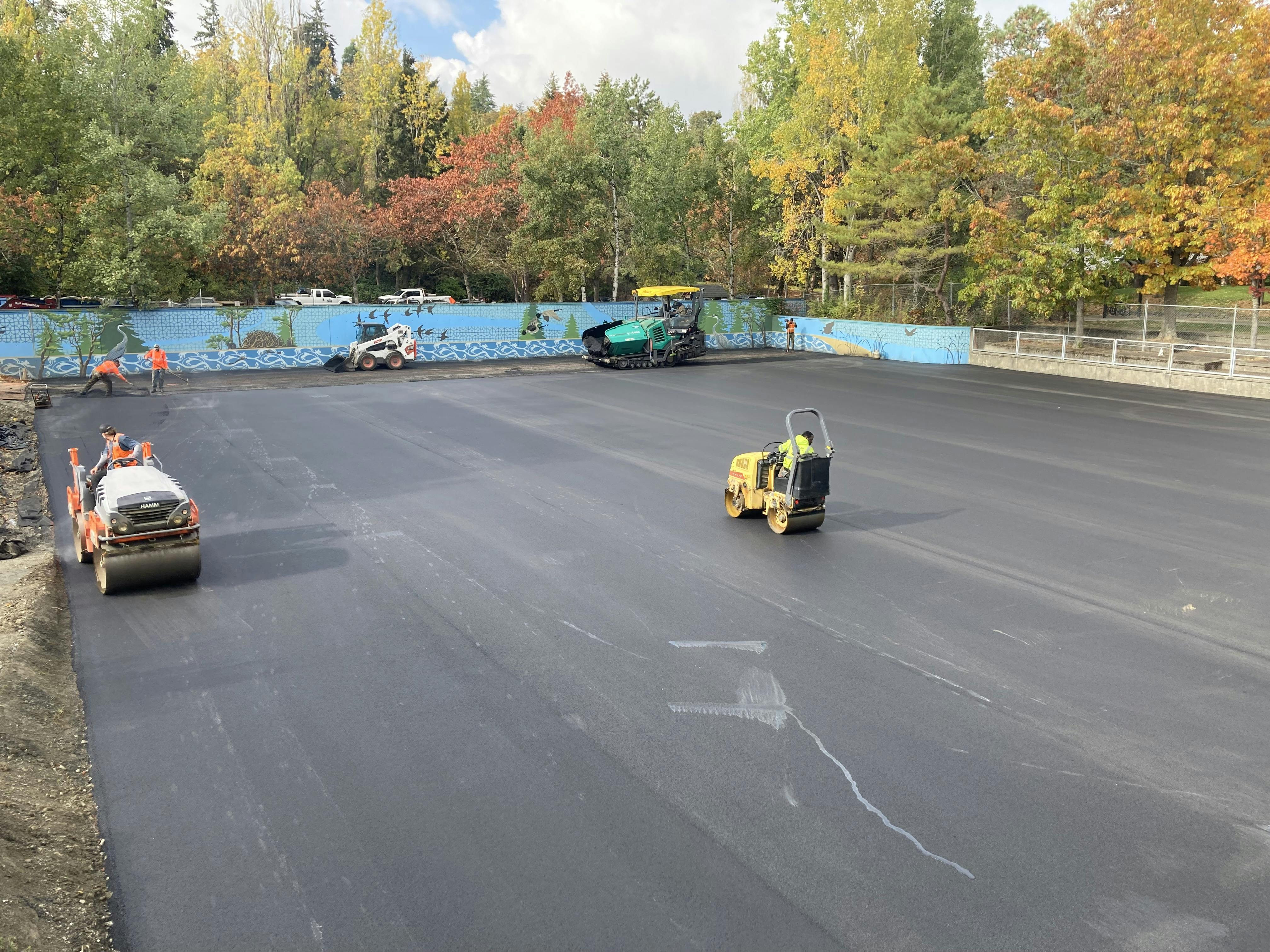 Paving the new asphalt overlay