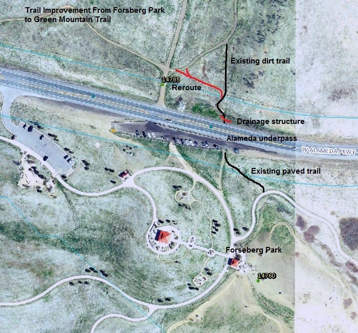 Forsberg Park to Green Mountain Trail Improvements Map