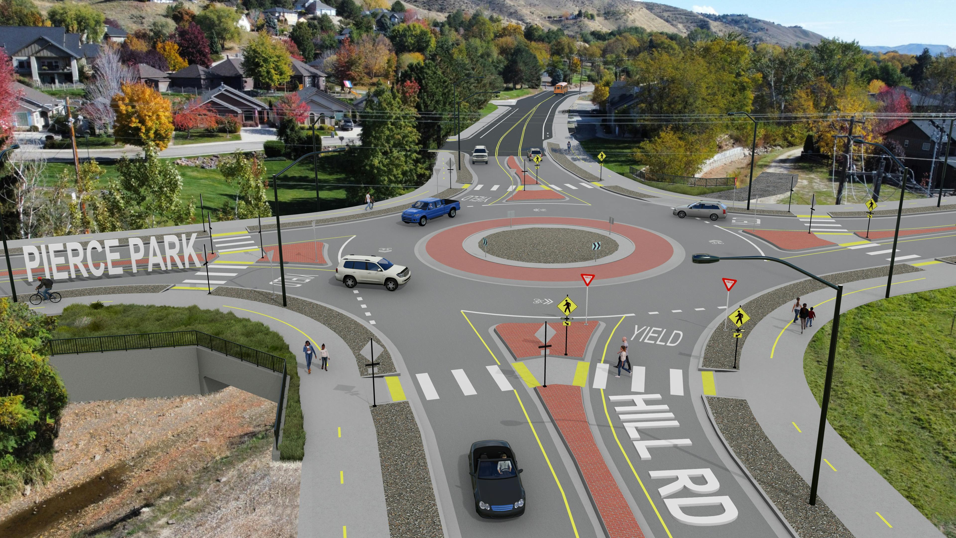 Pierce Park and Hill Rd Roundabout facing east