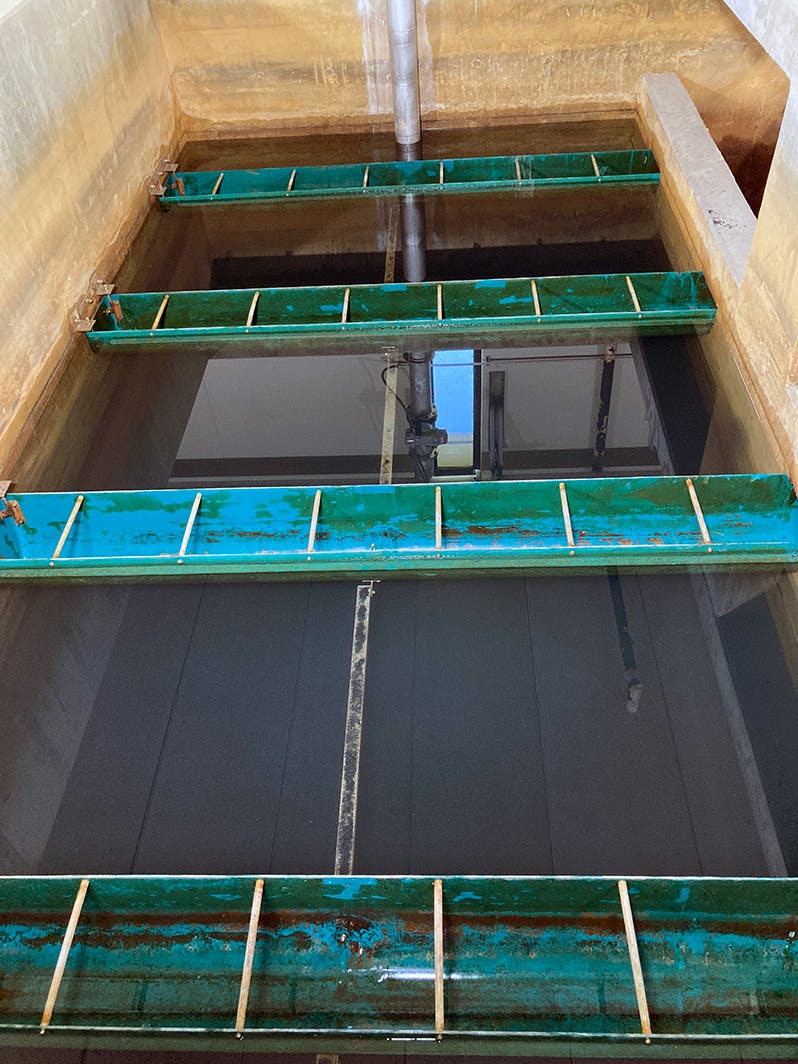 Filter 5 has completed its backwash as it awaits testing before being put into service.