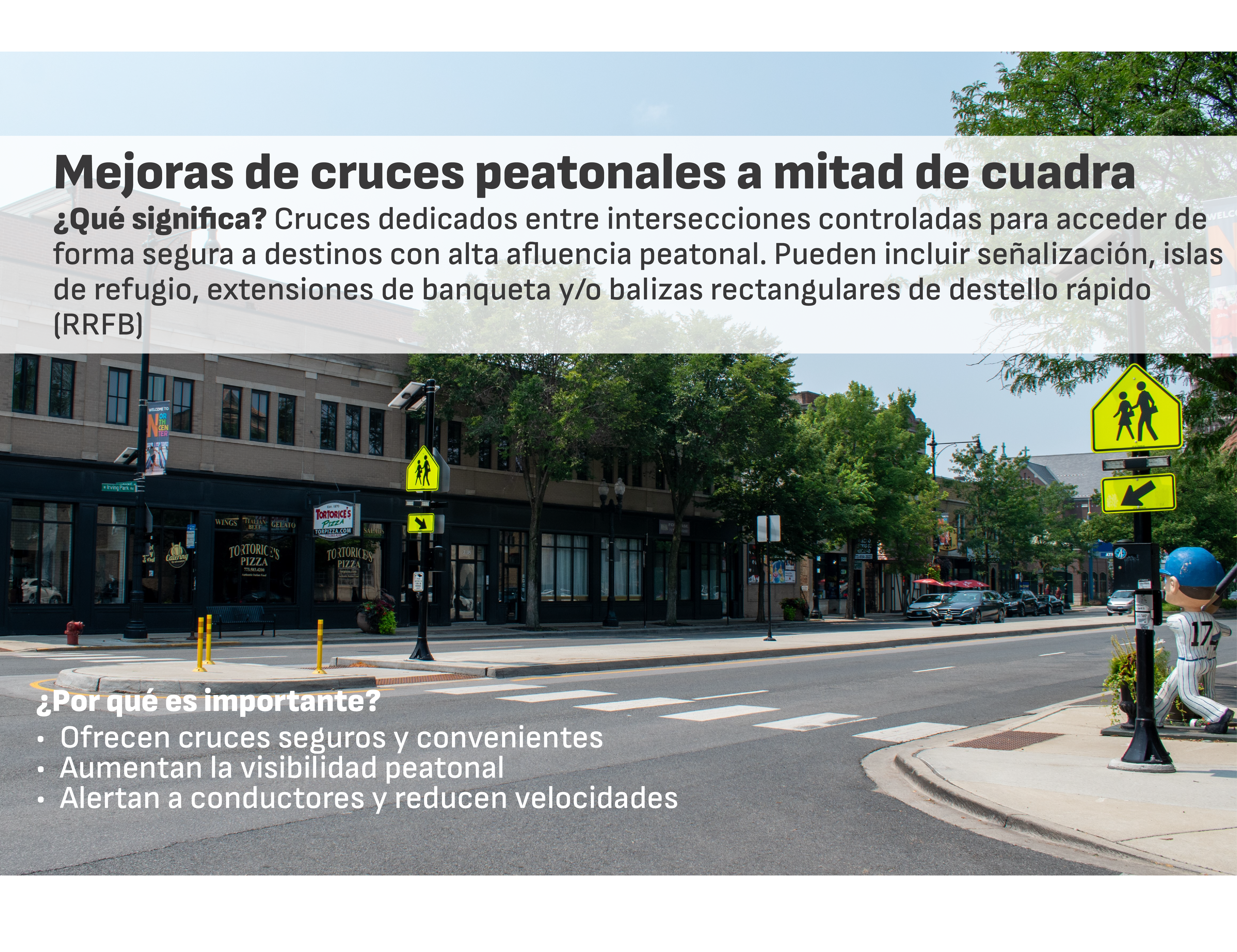 Mejoras en cruces peatonales a mitad de cuadra