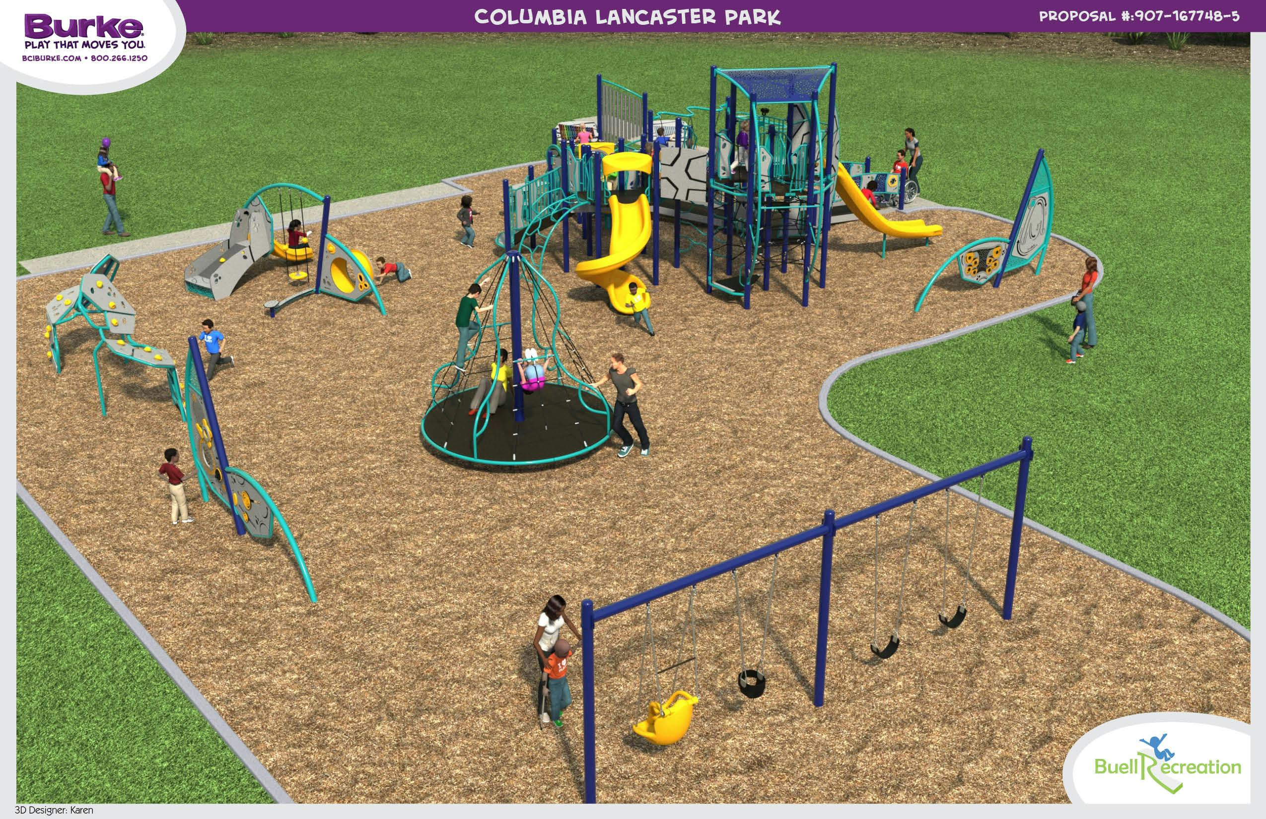 Alternate view of the new Columbia Lancaster playground rendering