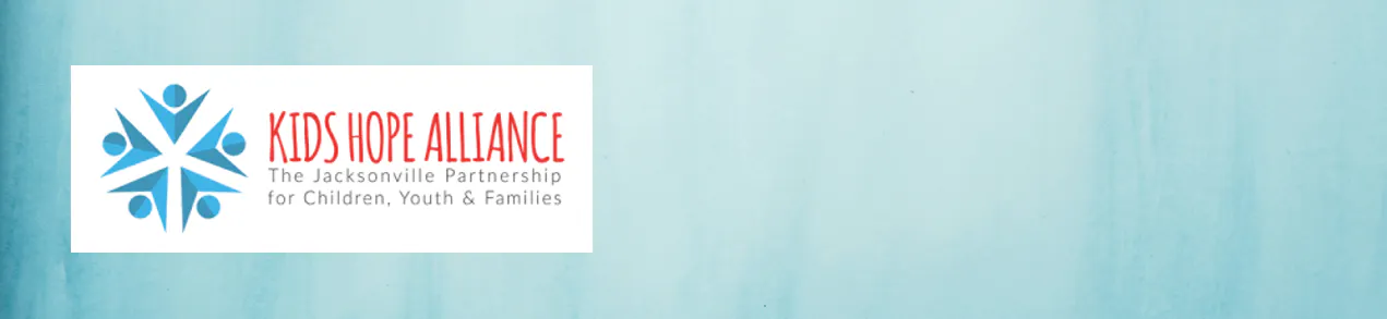 Kids Hope Alliance logo on teal abstract background