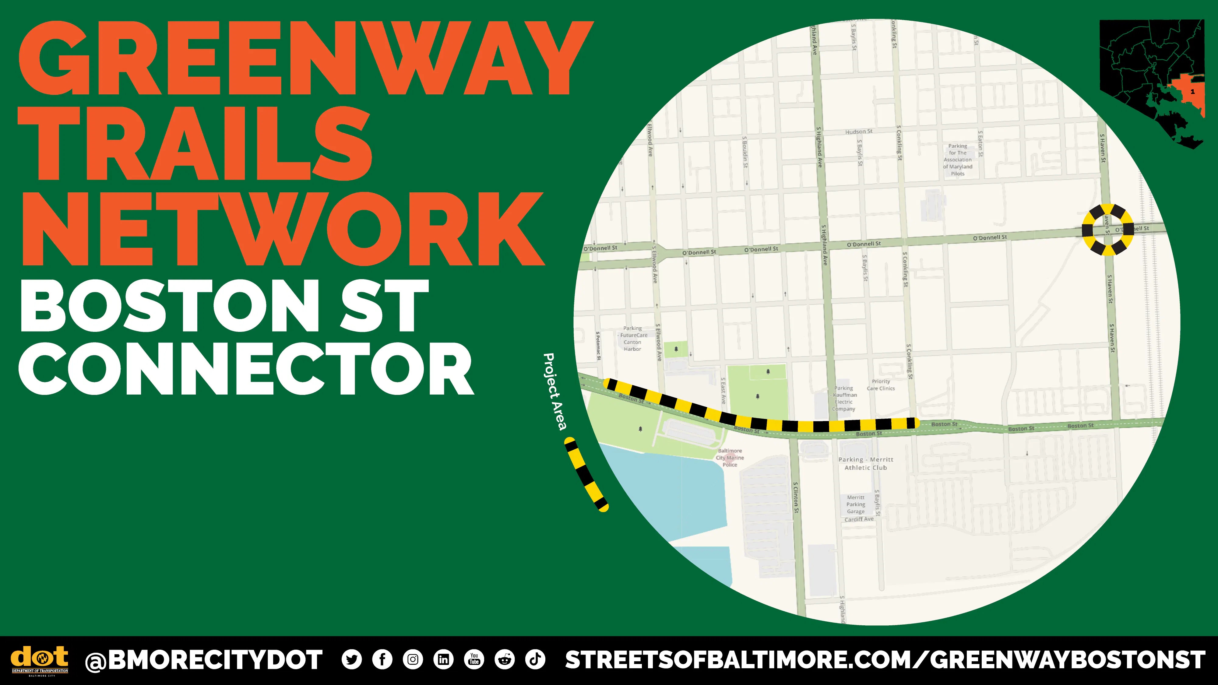 Graphic from the Baltimore City Department of Transportation showing the Boston Street Connector segment of the Greenway Trai