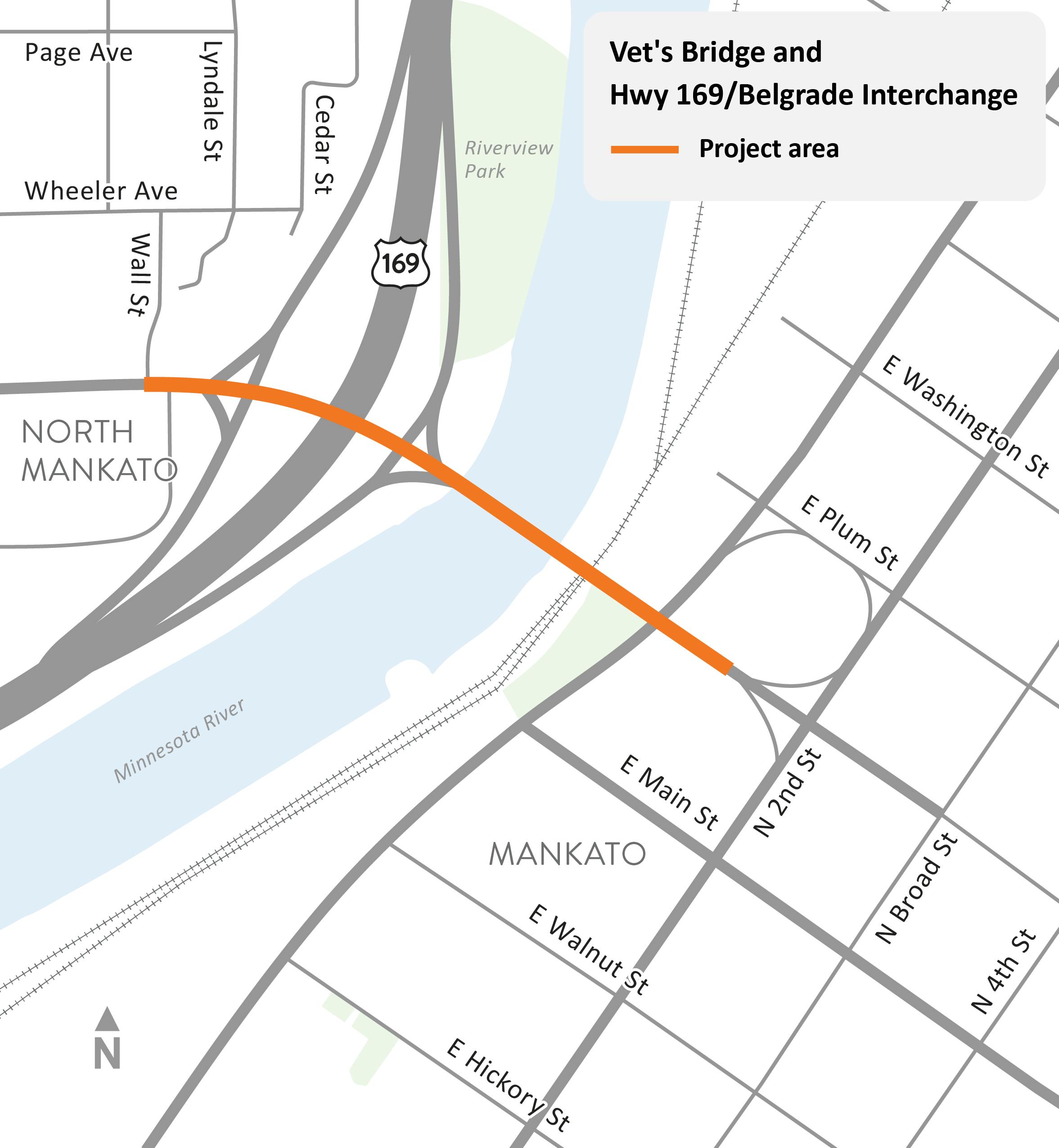 Veteran's Memorial Bridge and interchange project location map