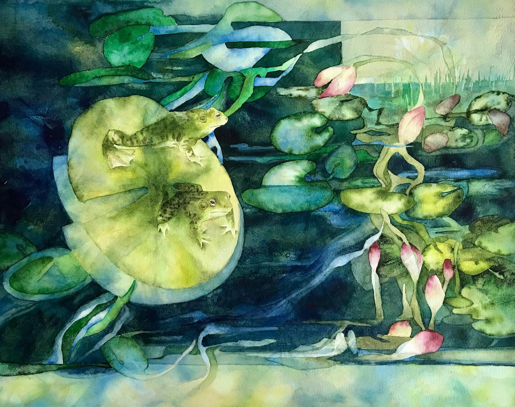 "Lily Pond." Watercolor by Artist Cindy Evans