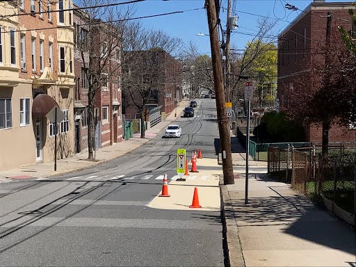 newly painted curb bumpouts as part of our traffic calming