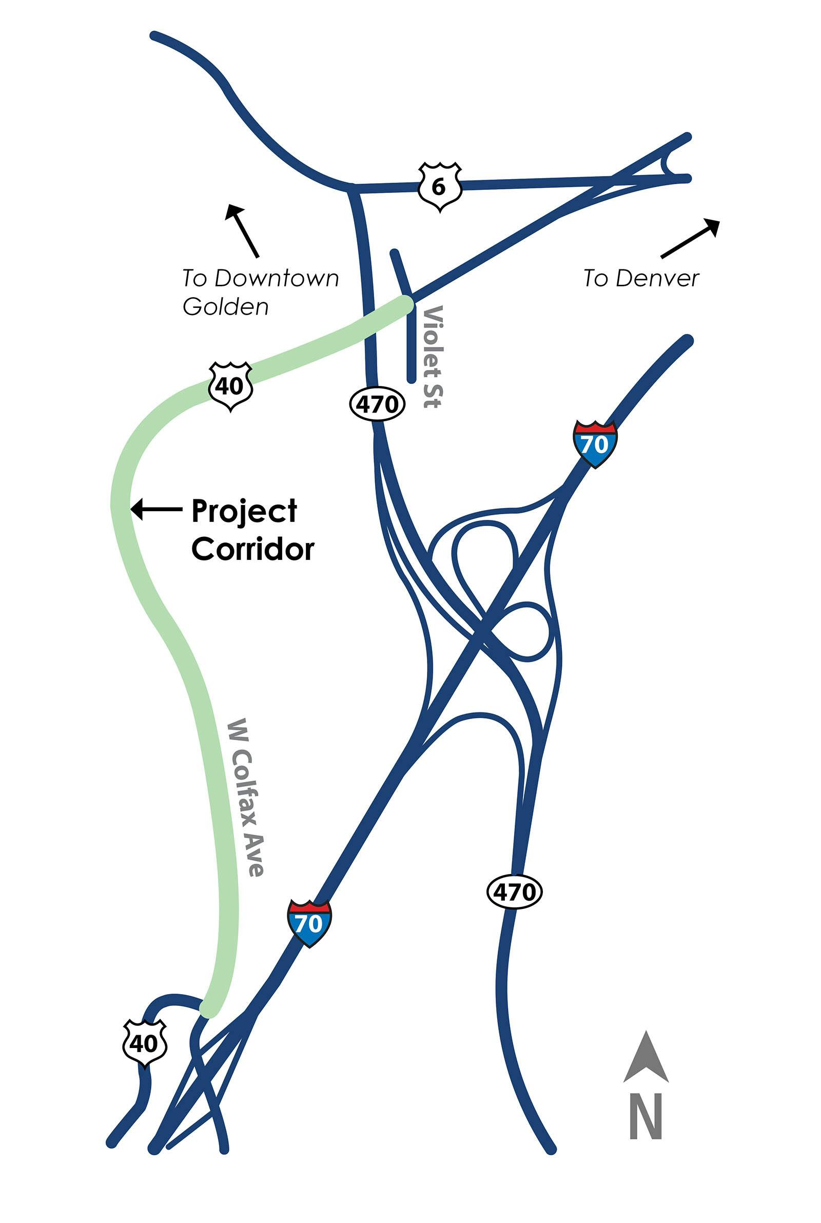 Map of the project corridor along W. Colfax Ave.