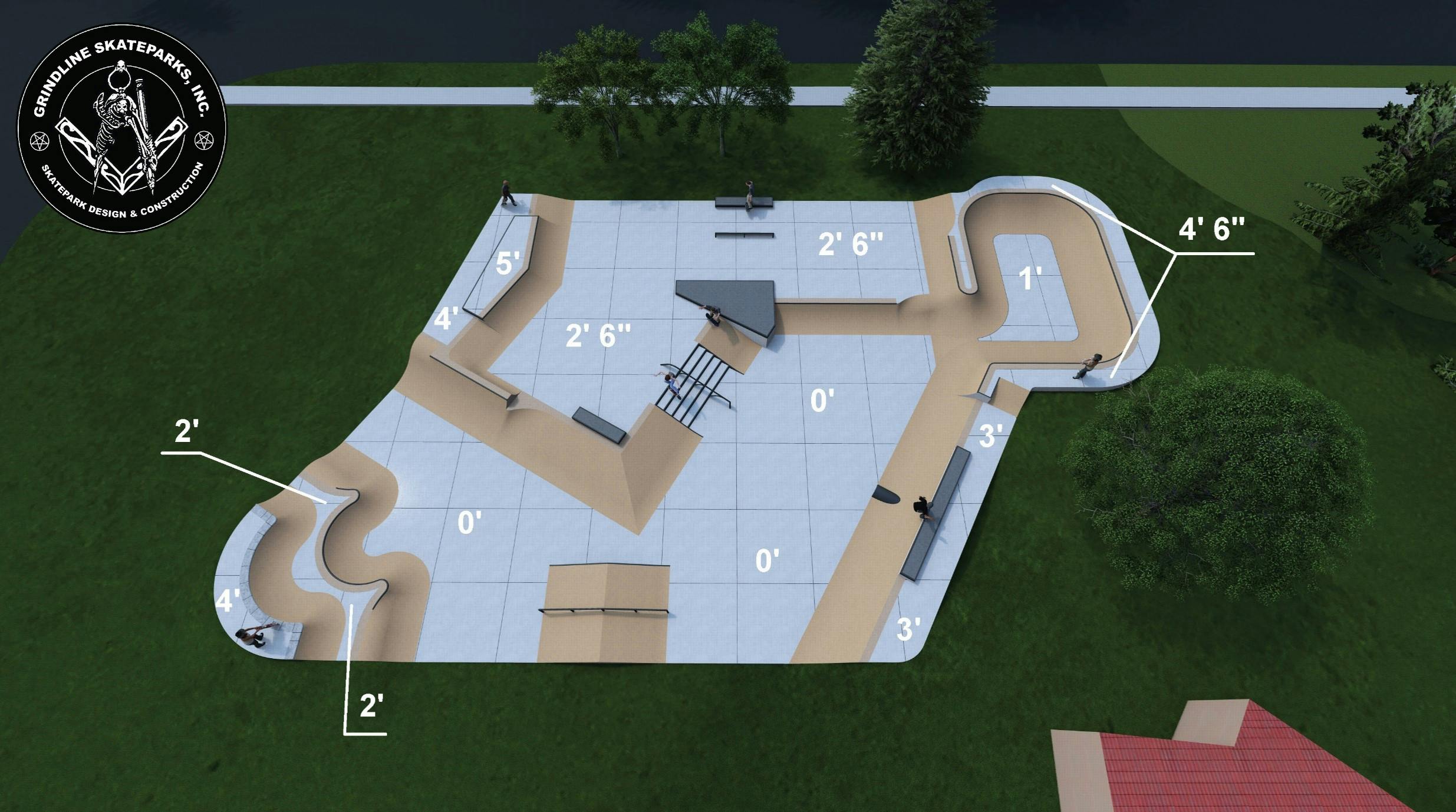 Lopez Skatepark concept drawing with elevations