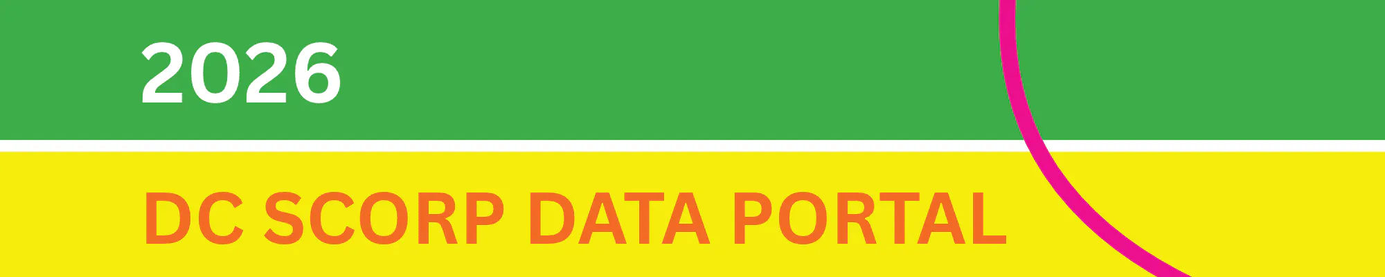 Simple colorful text banner that reads "2026 DC SCORP DATA PORTAL".