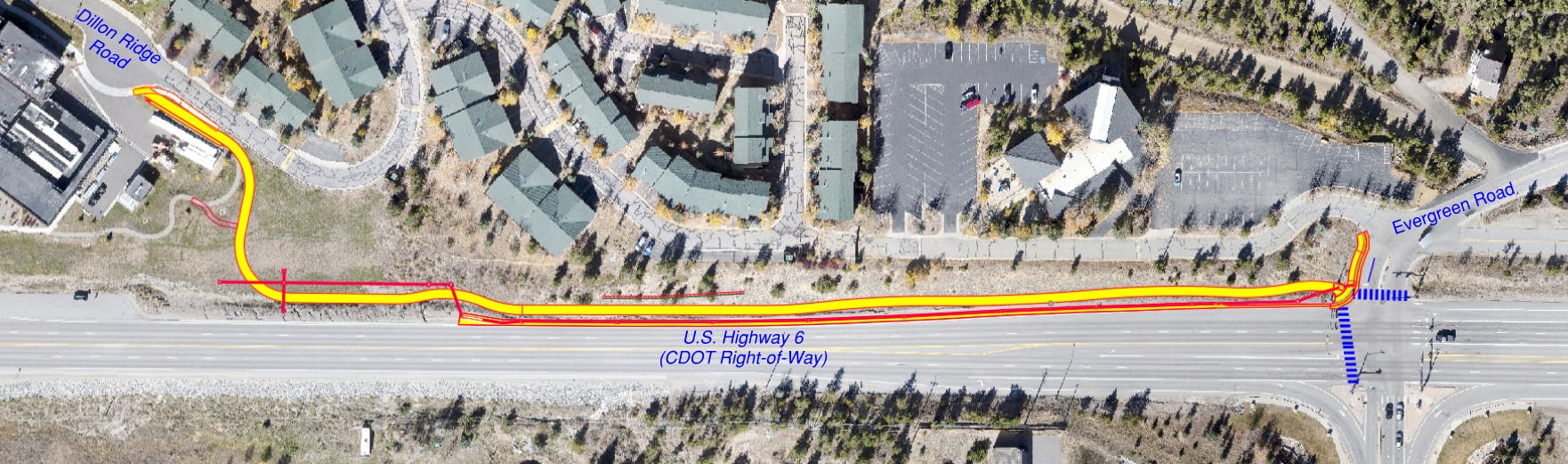Aerial view of the Highway 6 Sidewalk Project