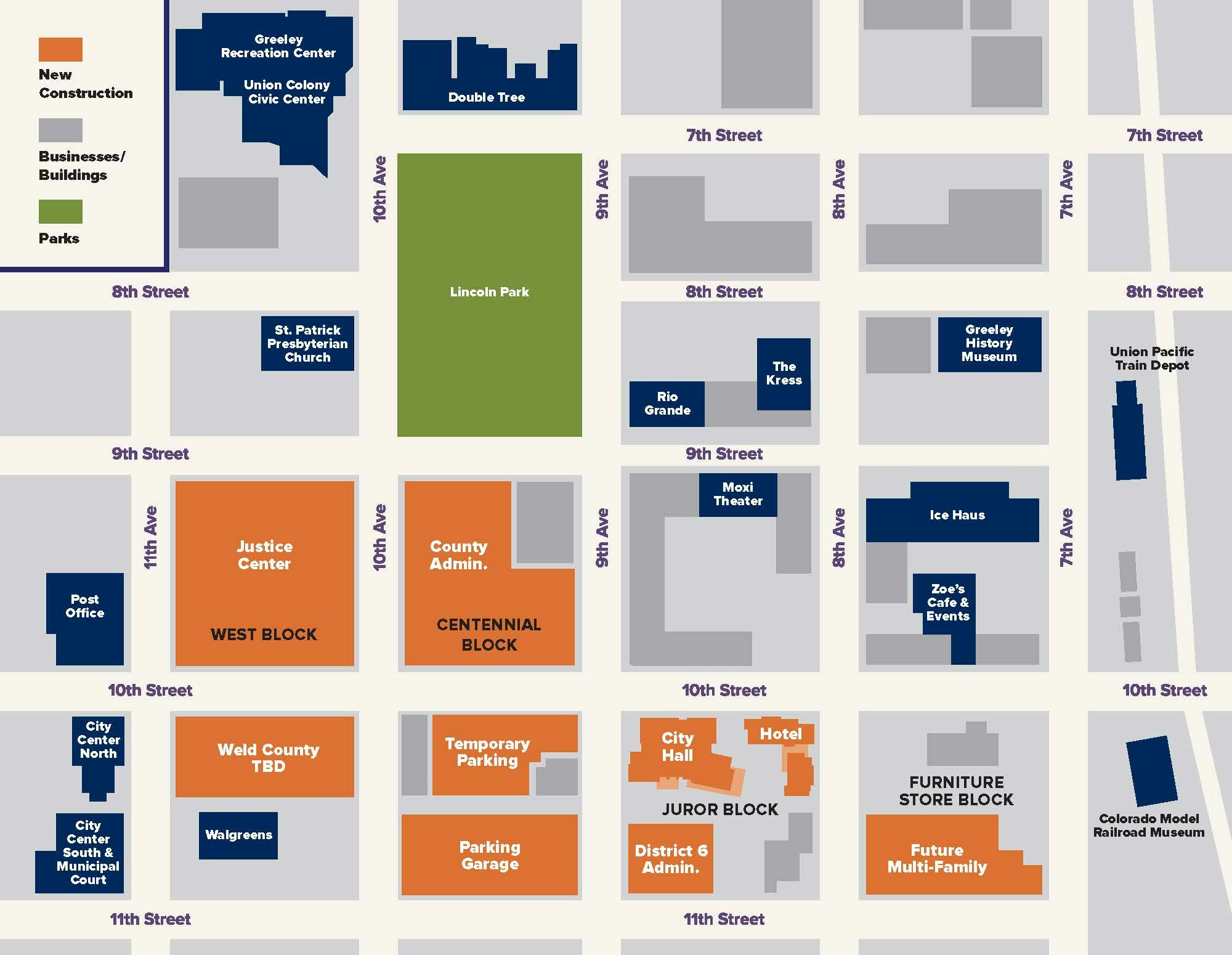 Key map of the Downtown Civic Campus proposed plan.