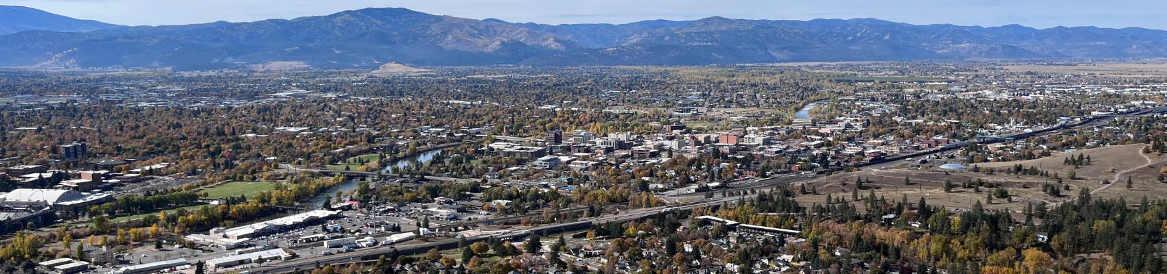 Aerial view of Missoula County on summer day