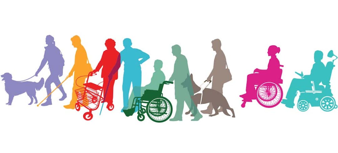 Artistic illustration of various individuals with disabilities