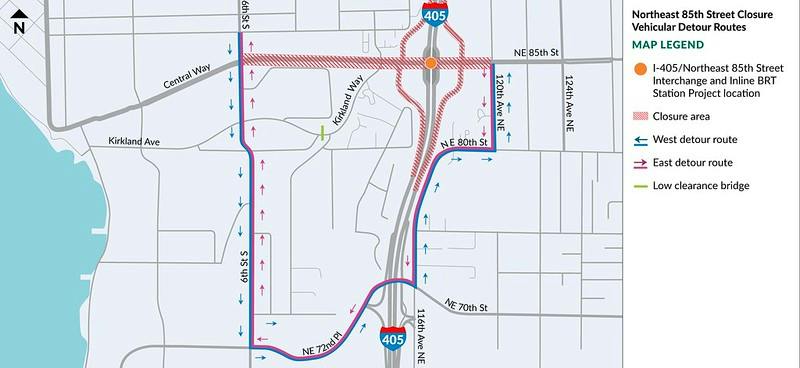 Northeast 85th Street ramps closure detour (Sixth St to 120th Ave NE)