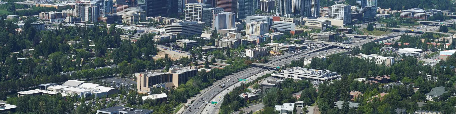 An aerial picture of I-405 from south of downtown looking north.