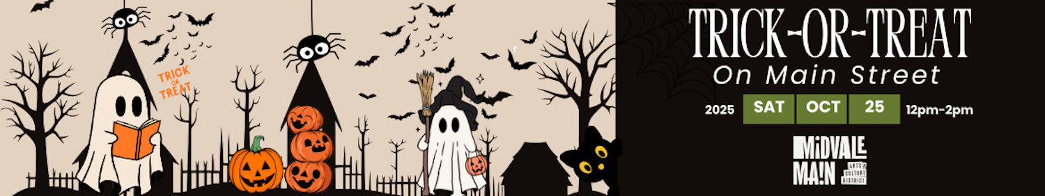 Cartoon scary trees, ghosts, fence, gate, spiders and bats