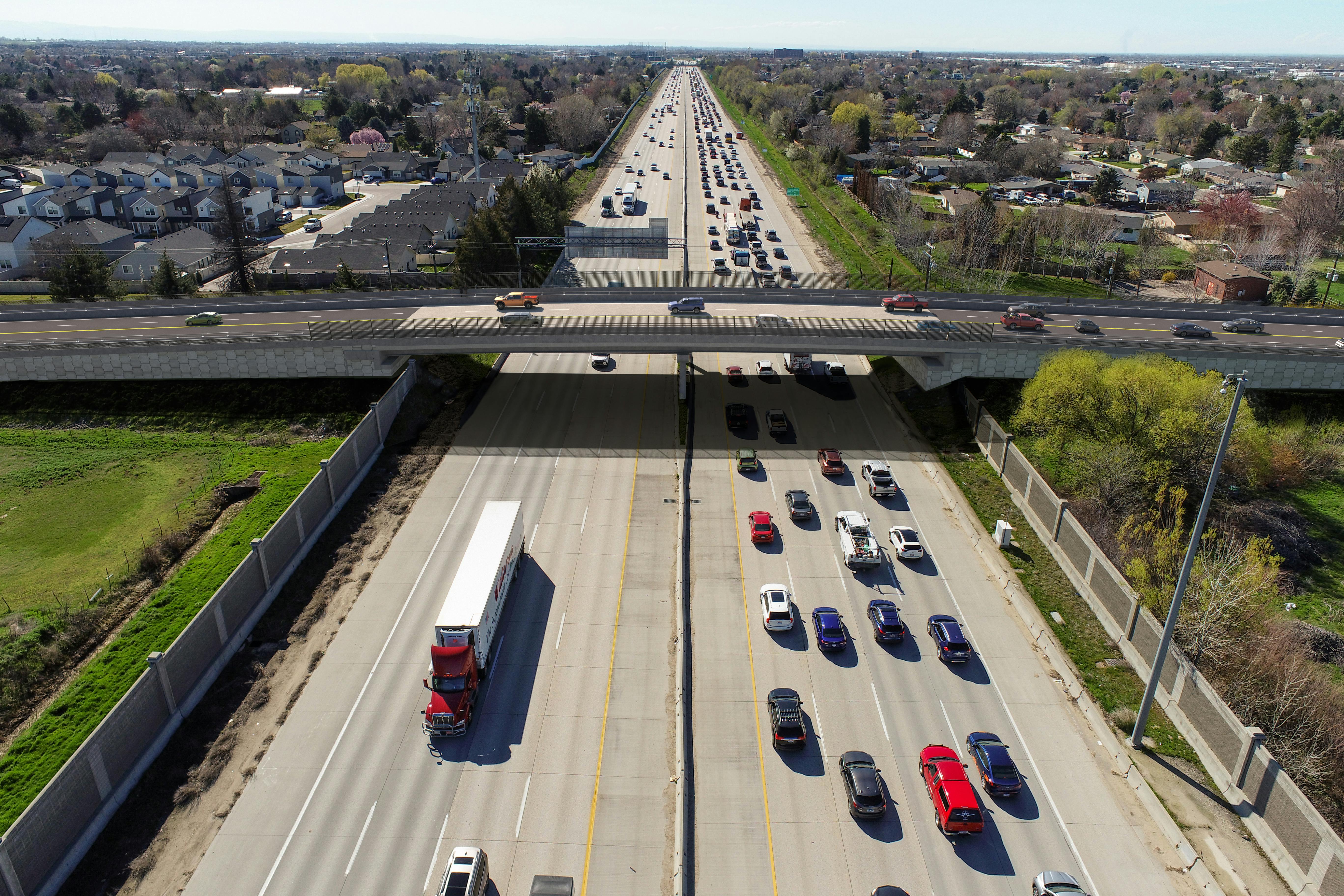 Looking west at new Five Mile overpass bridge