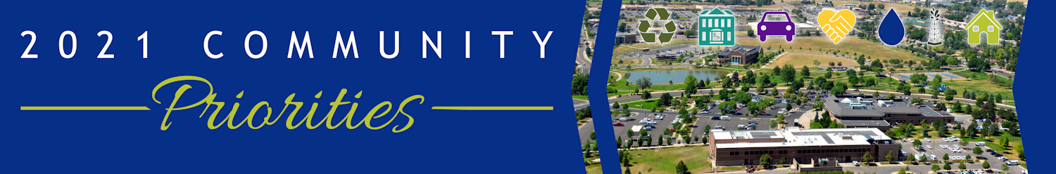 2021 Community Priorities header image featuring an aerial view of Community Park