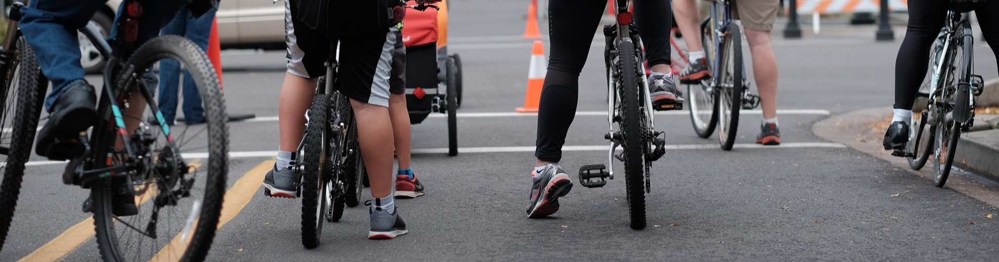 Picture of bicycle wheels of riders in Milwaukie