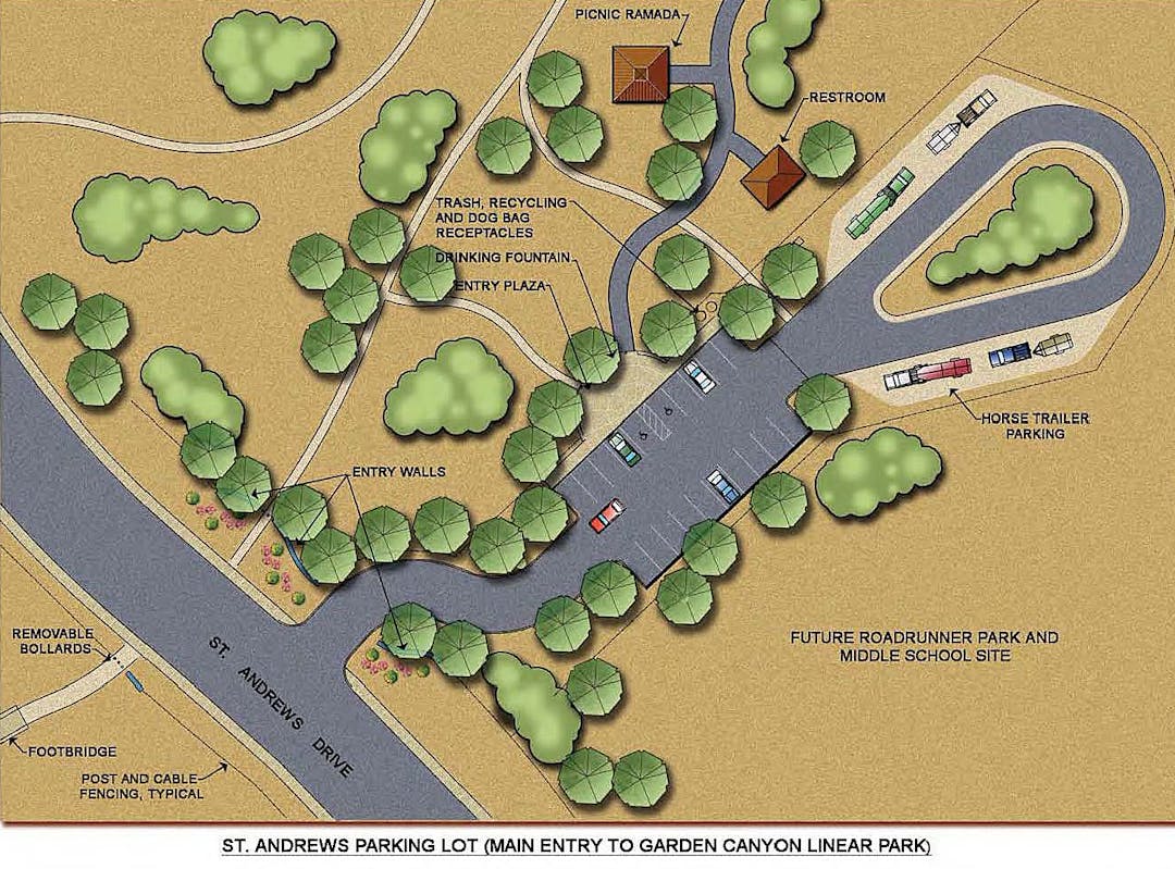 The original concept for the parking lot along St. Andrews Drive included in the Garden Canyon Linear Park Master Plan