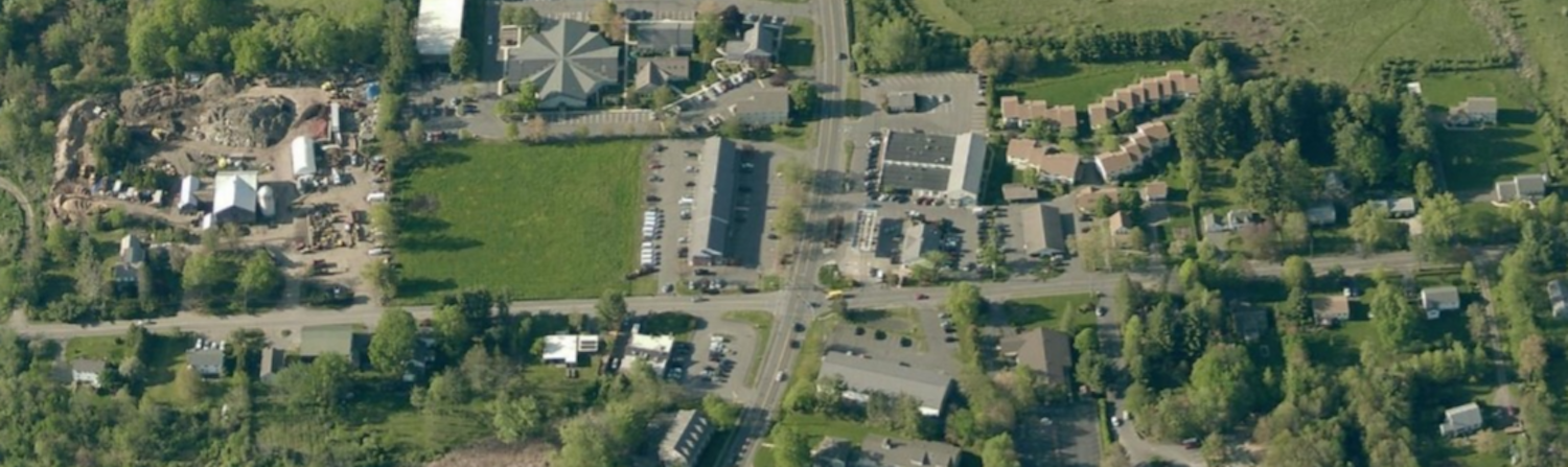 aerial image view of Pomeroy Village Center in Amherst, MA