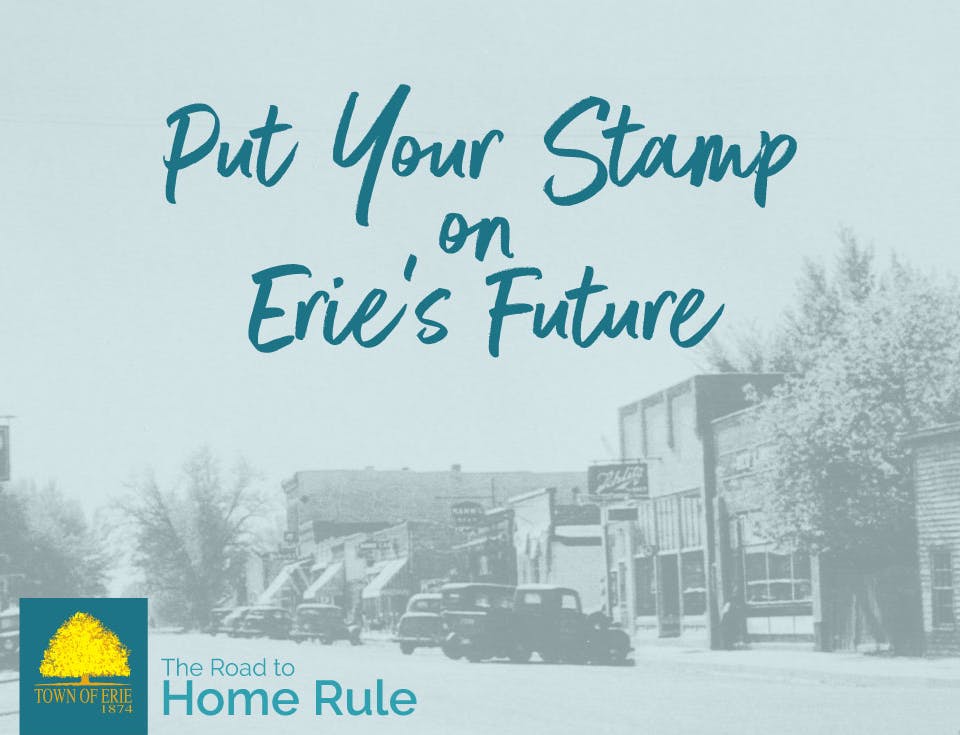 Picture of historic Briggs Street in Erie - text reads "Put your stamp on Erie's Future"
