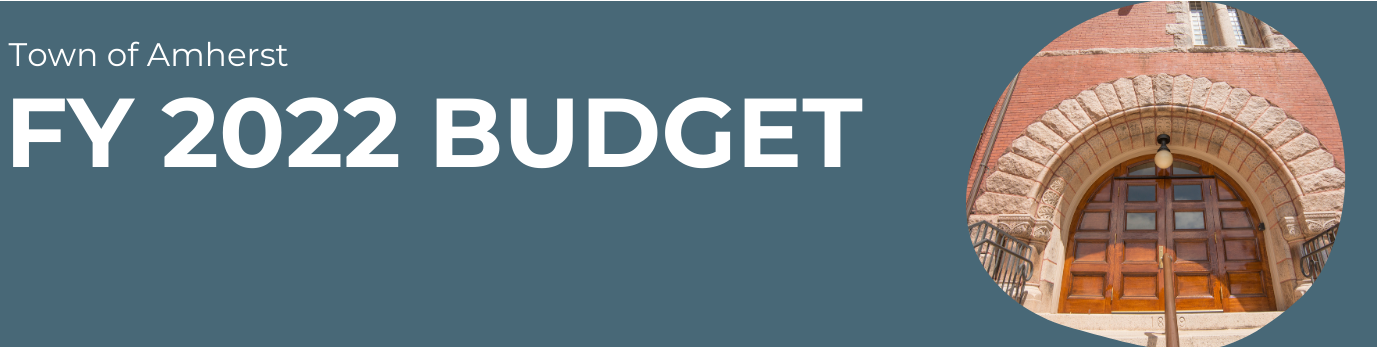 aerial drone image of Amherst Town Center with UMass in background