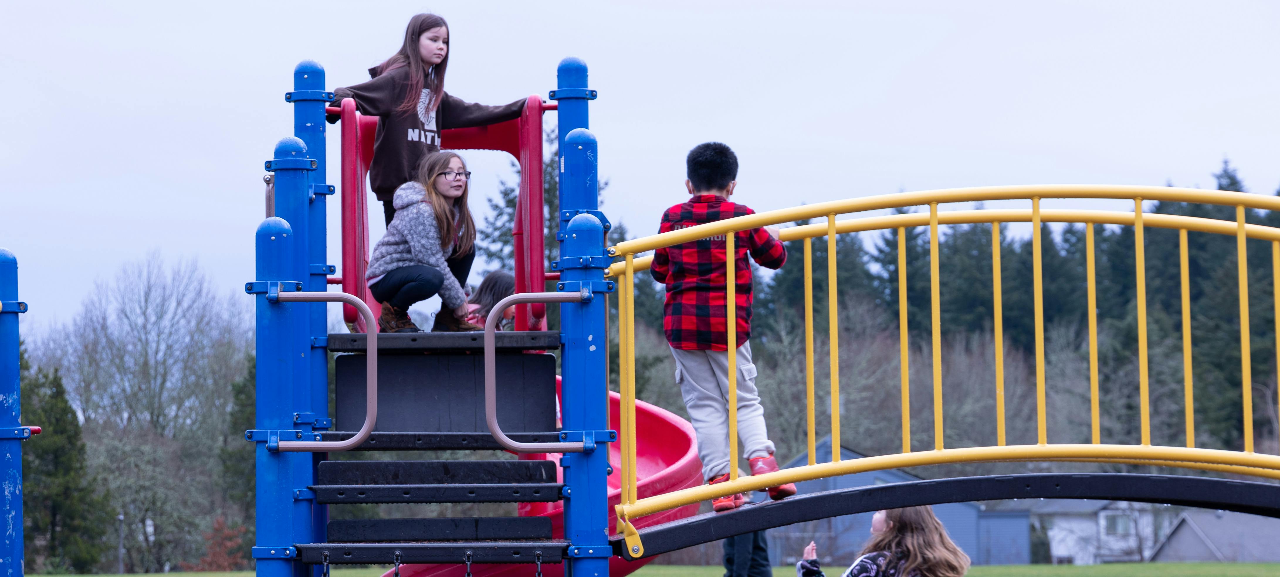 kids on playground structure