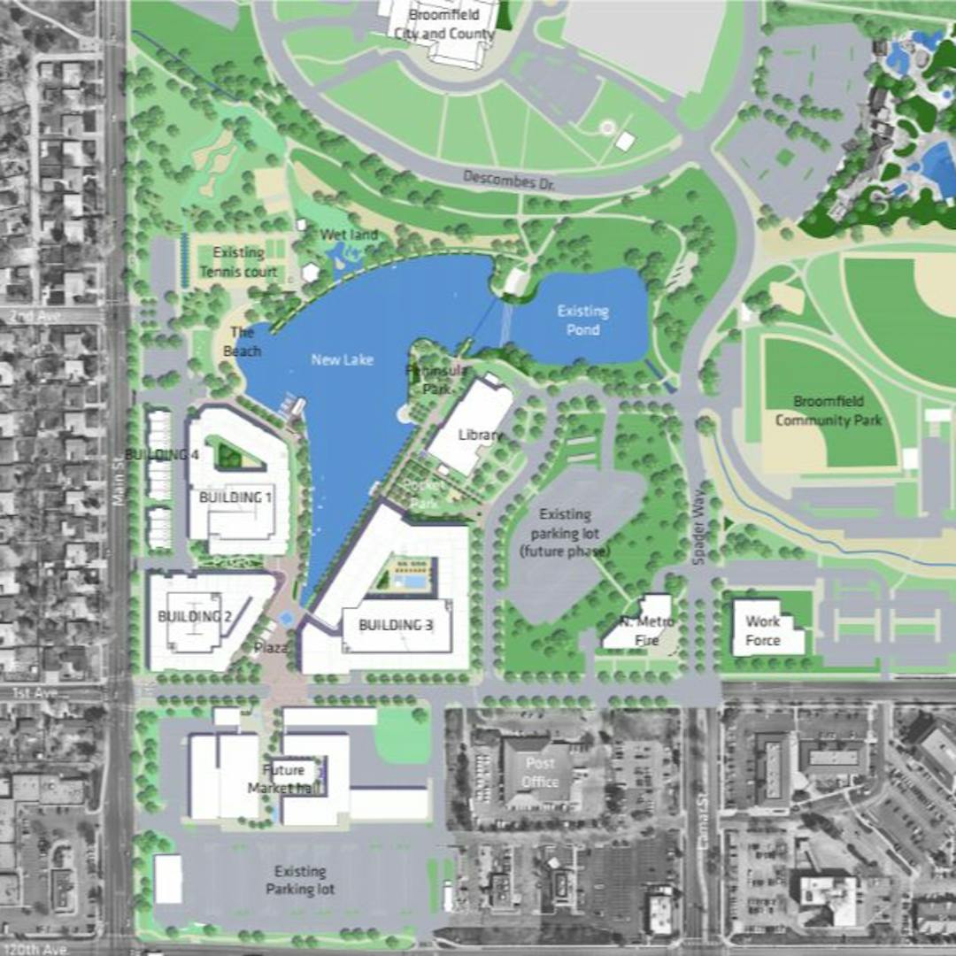 Developer's proposed aerial map of the Broomfield Town Square development