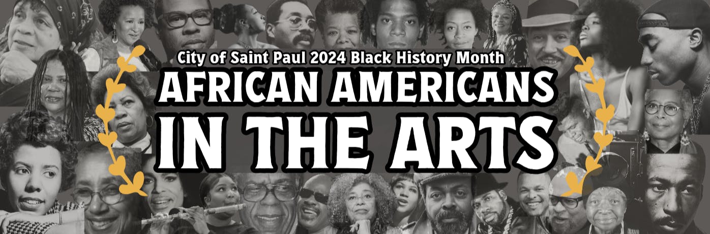 collage of famous african american artists with the words African Americans in the Arts centered