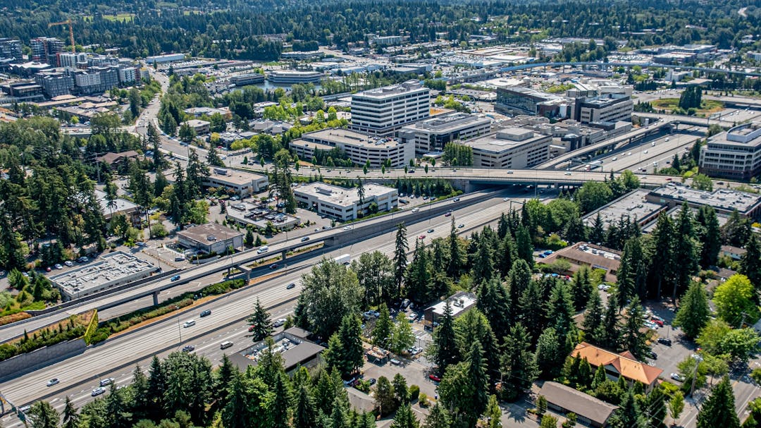 Aerial view of downtown Bellevue overlooking I-405
