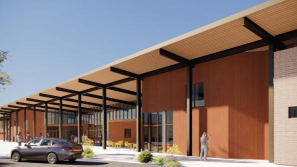 Concept design drawing showing the front of the new Community Recreation Center.