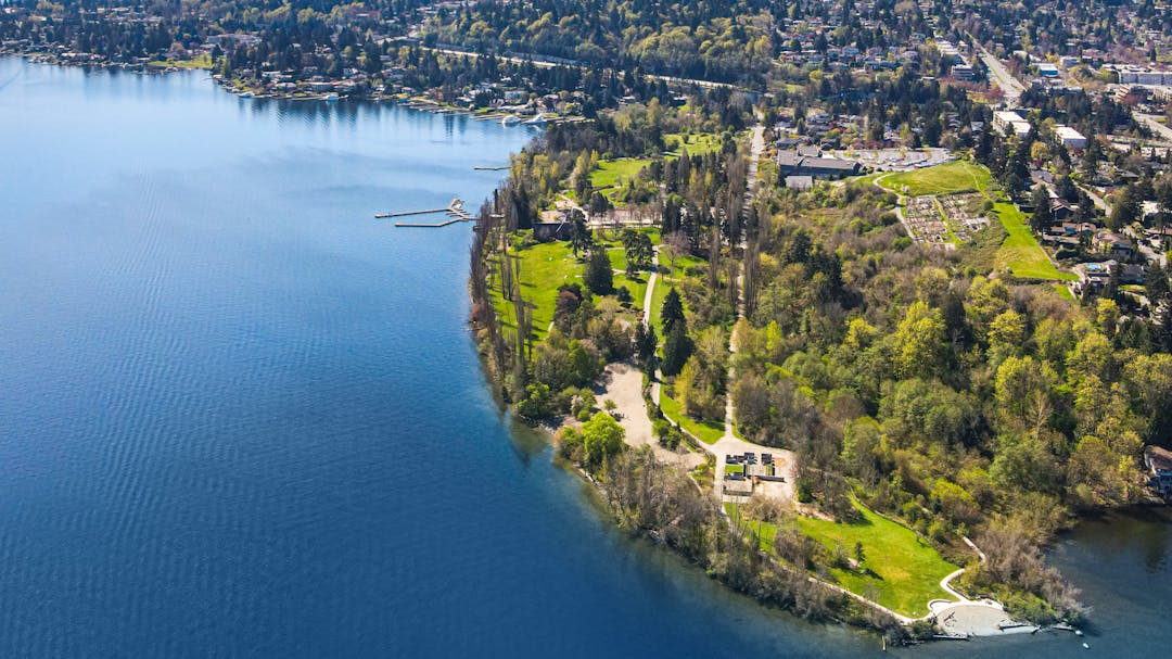 Aerial View of Luther Burbank Park on Mercer Island