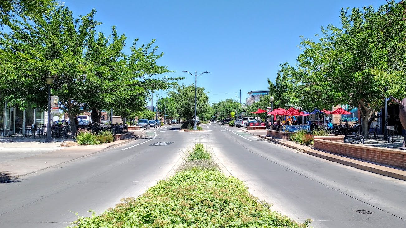 View of 7th Street, looking north from 7th & Main.