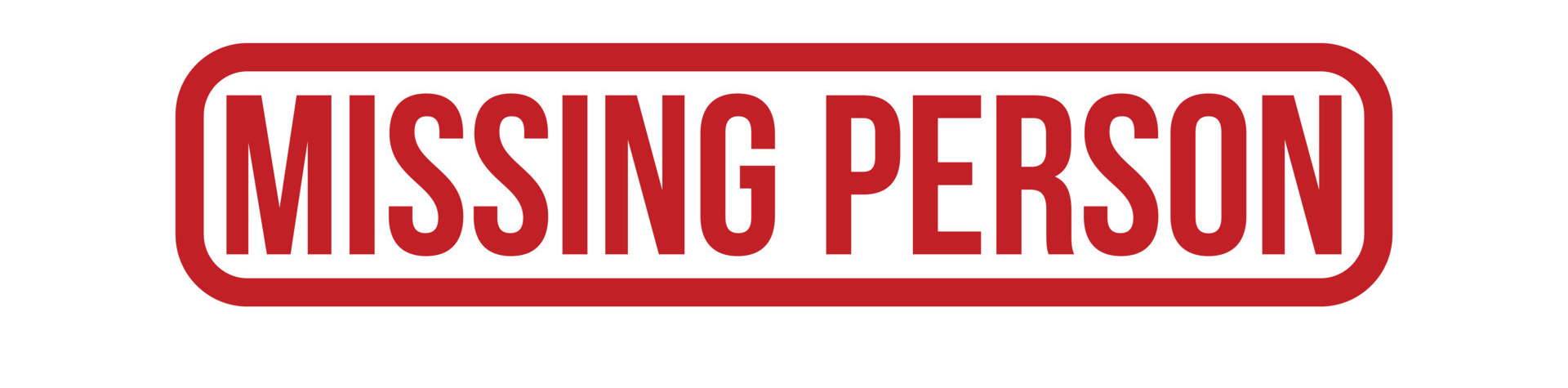 graphic saying "Missing Person" in red font with a white background