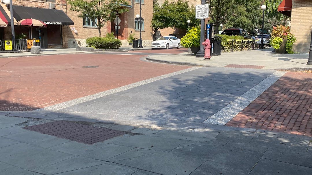 Crosswalk at the intersection of Marion Street and Pleasant Street in Oak Park