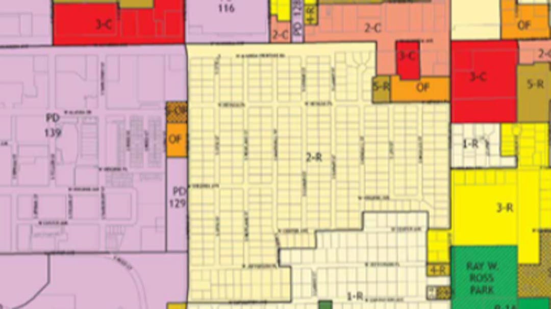 A sample map showing how each parcel of land is zoned.