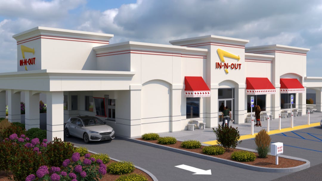 Rendering of the proposed In-N-Out Burger restaurant with drive-through lane