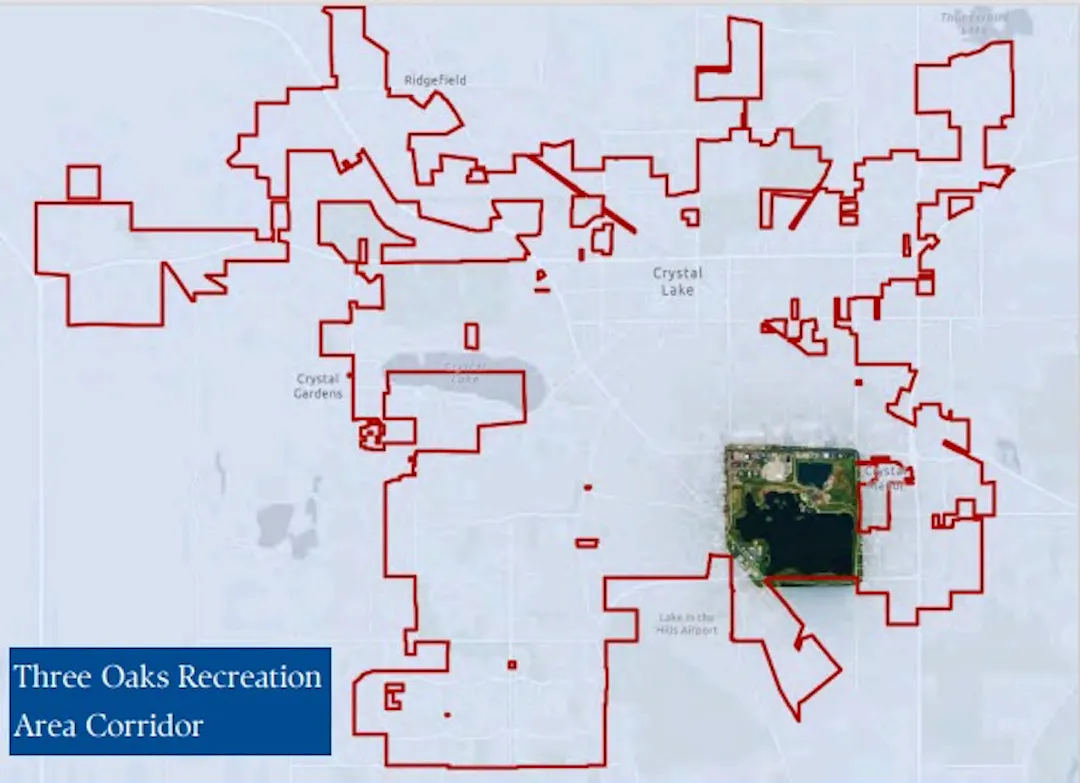 Crystal Lake's Three Oaks Recreation Area Corridor map
