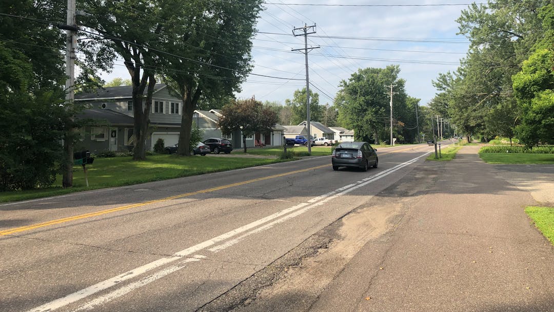 Gleason Lake Road at Black Oaks Lane looking southwest