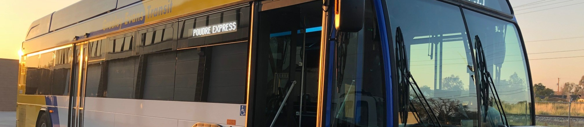 Greeley Evans Transit Poudre Express Bus in the light of the morning