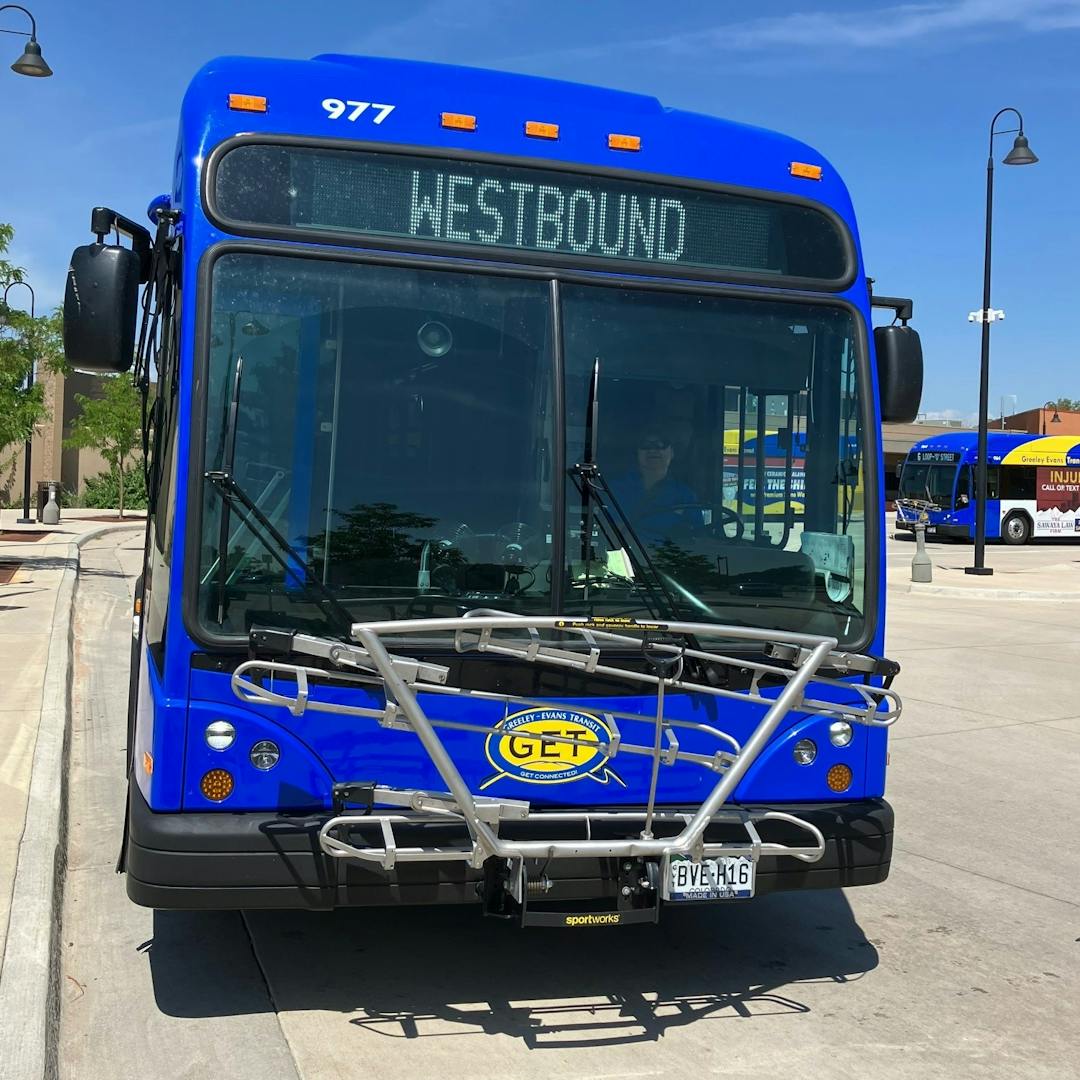 Greeley Evans Transit Bus with a Westbound route indicated