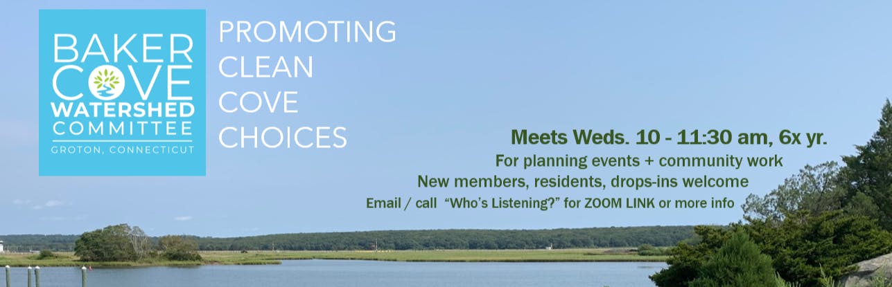 Baker Cove Watershed Committee logo overlaid on shore-water pic Tag: Promoting Clean Cove Choices