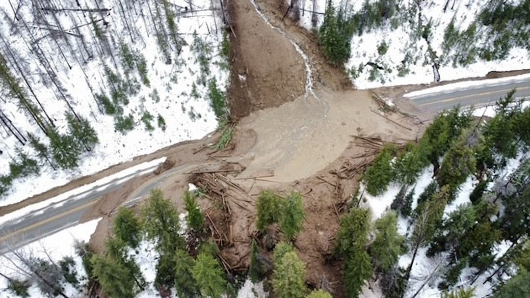 SR 20 landslide over state highway caused by historic rainfall event in December 2025