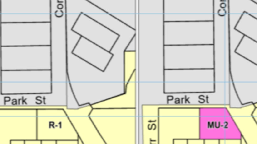 zone map showing  the existing zone district next to the proposed zone district