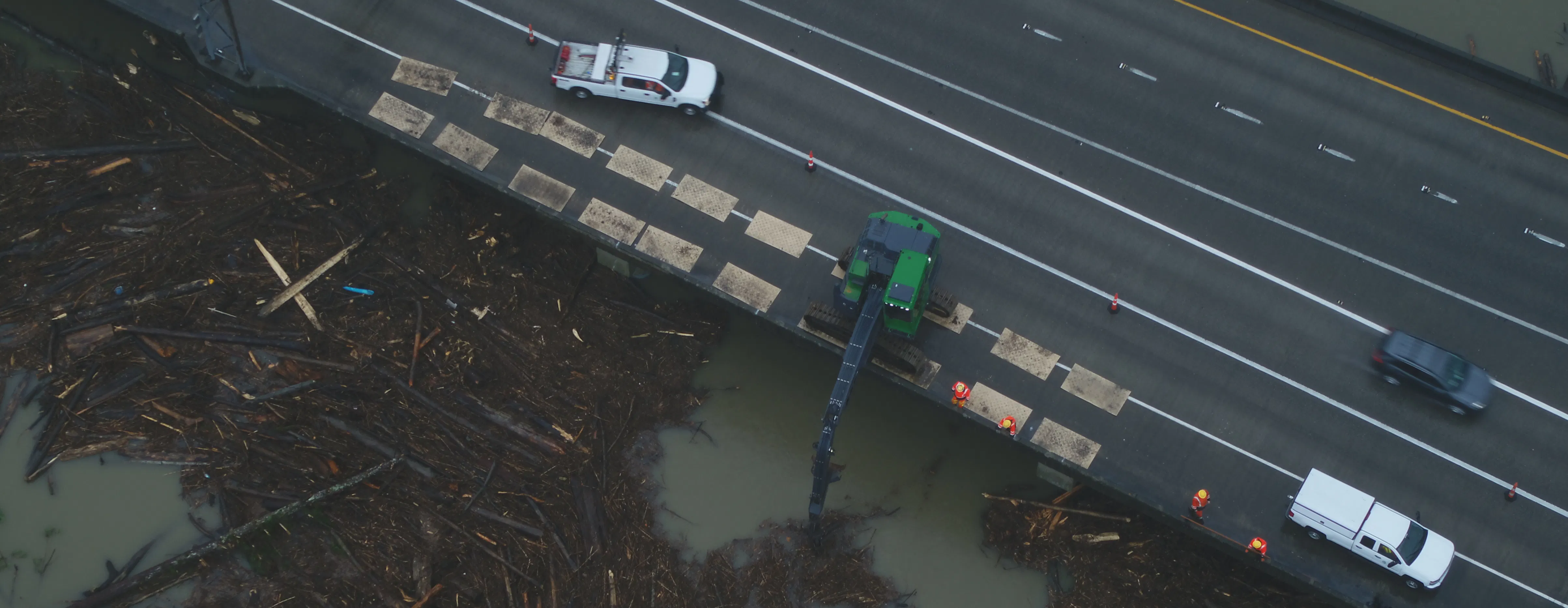 Log jam cleaning aerial shot off os US 2