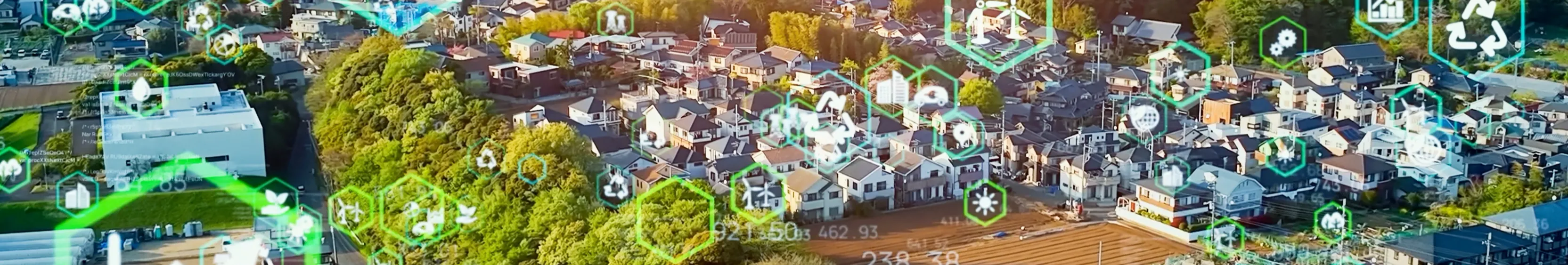 Overhead view of neighborhood with data symbols