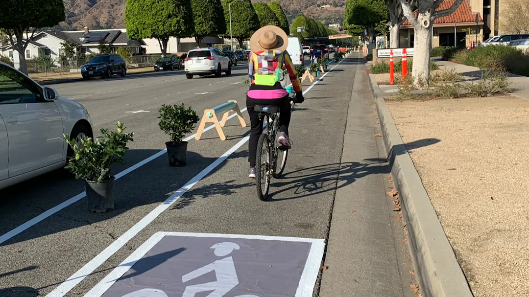 Bike lane demonstration on Glendora Avenue in November, 2019