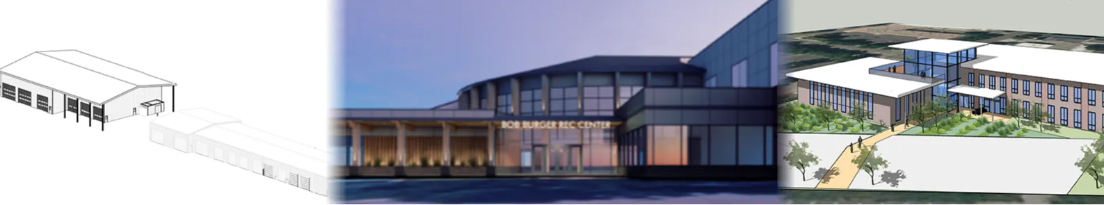 Concept images for the three Capital Bond projects, including the Service Center, the Recreation Center and the Civic Center